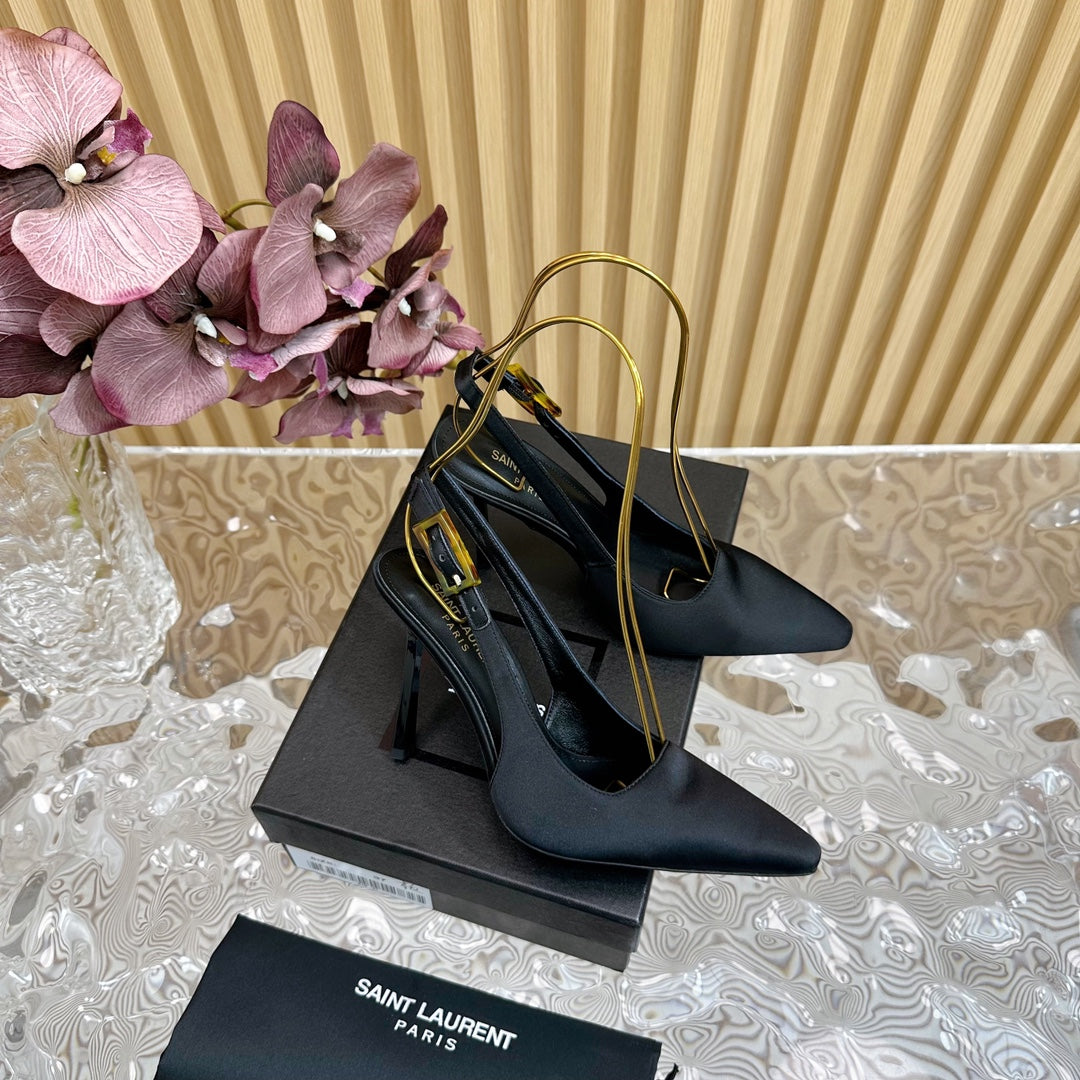 SL DUNE SLINGBACK PUMPS BLACK SATIN