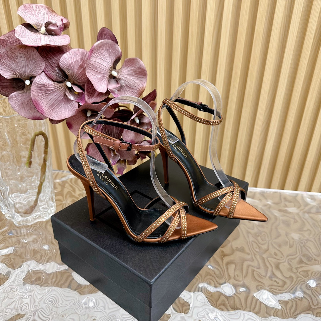 SL ONE-STRAP RHINESTONE COPPER SATIN