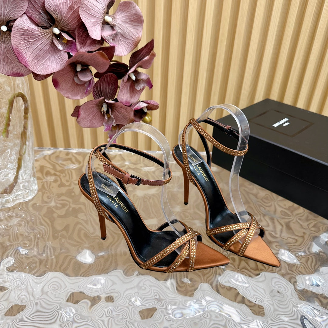 SL ONE-STRAP RHINESTONE COPPER SATIN