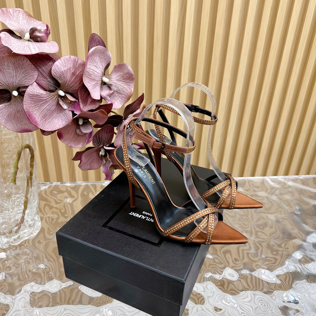 SL ONE-STRAP RHINESTONE COPPER SATIN