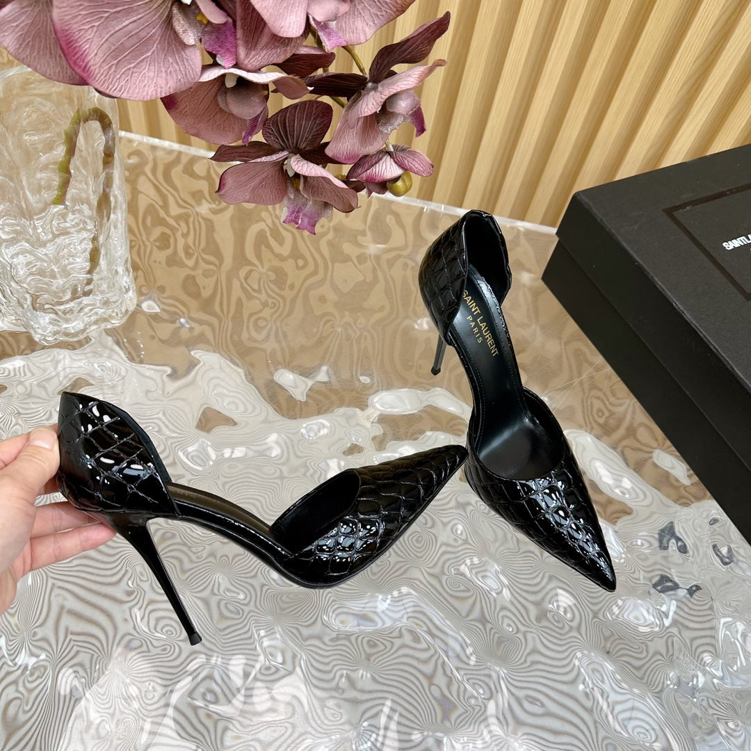SL CROCODILE-EFFECT STILETTO PUMP BLACK CALFSKIN