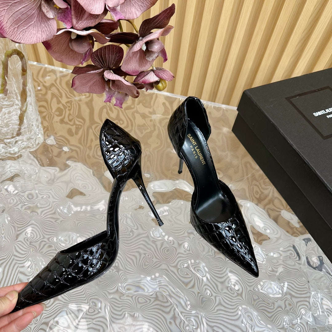 SL CROCODILE-EFFECT STILETTO PUMP BLACK CALFSKIN