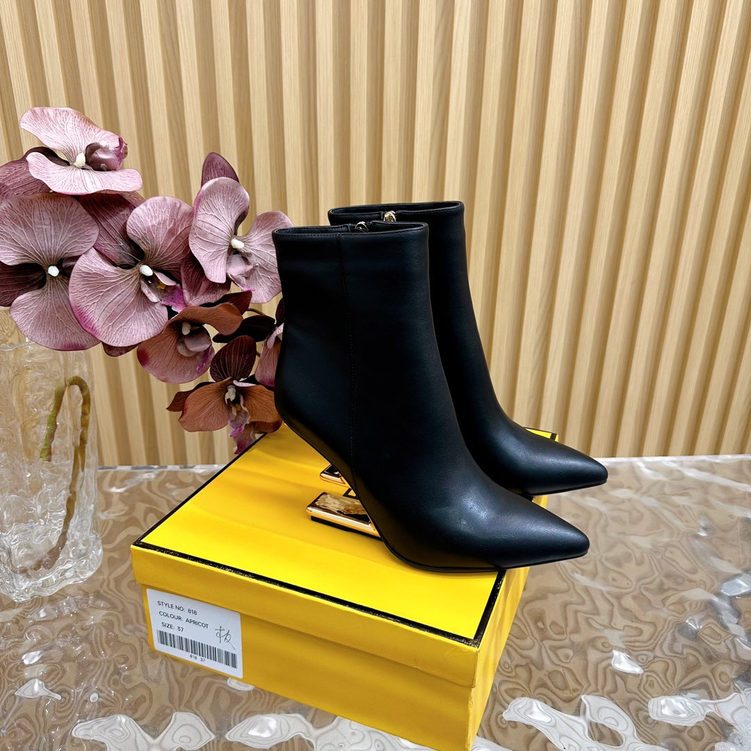 FENDI FIRST 80 MM BOOTS IN BLACK CALFSKIN WITH GOLD HARDWARE