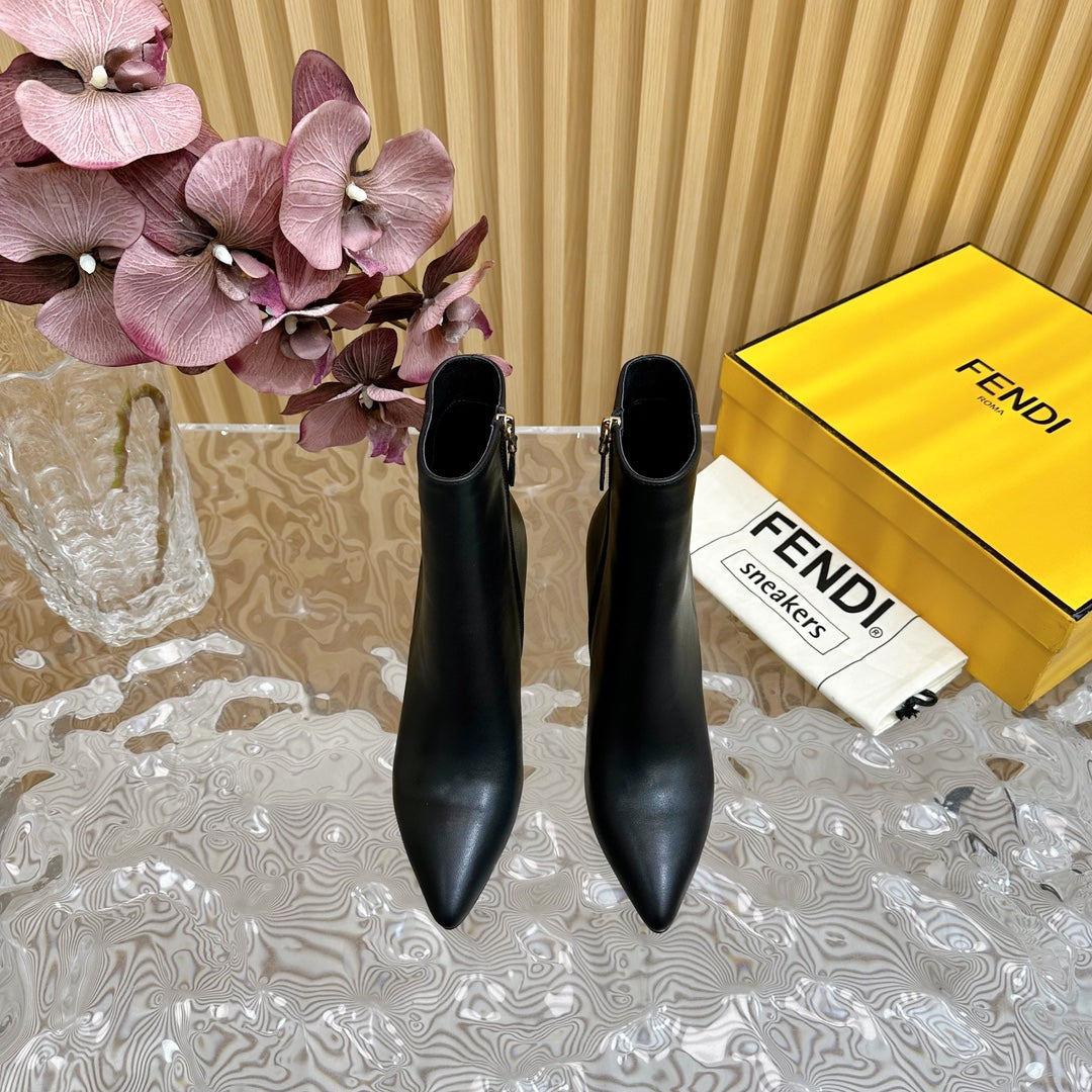 FENDI FIRST 80 MM BOOTS IN BLACK CALFSKIN WITH GOLD HARDWARE