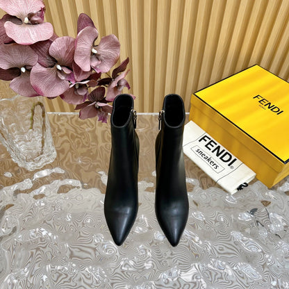 FENDI FIRST 80 MM BOOTS IN BLACK CALFSKIN WITH GOLD HARDWARE