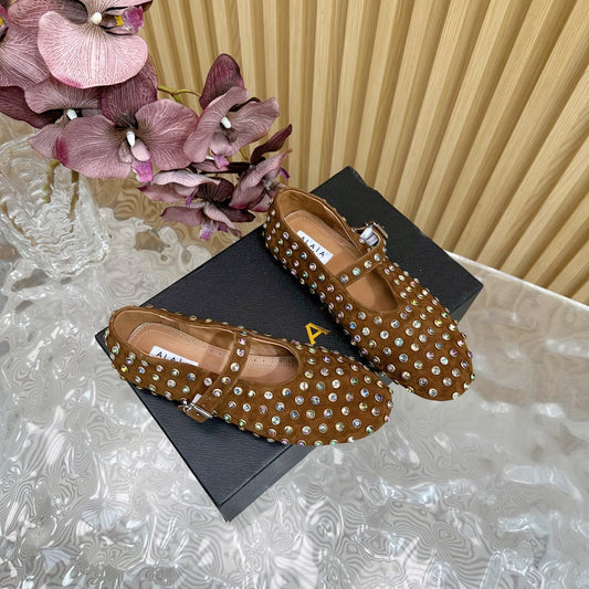 STRASS SUEDE BALLET FLATS CIDER BROWN