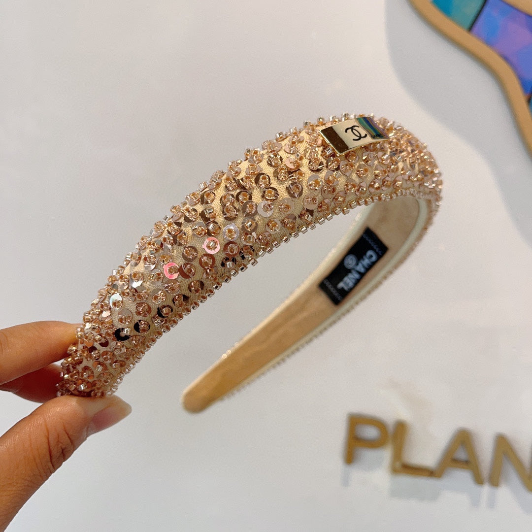 LIGHT GOLD FABRIC WITH SEQUINS HAIRBAND 412427