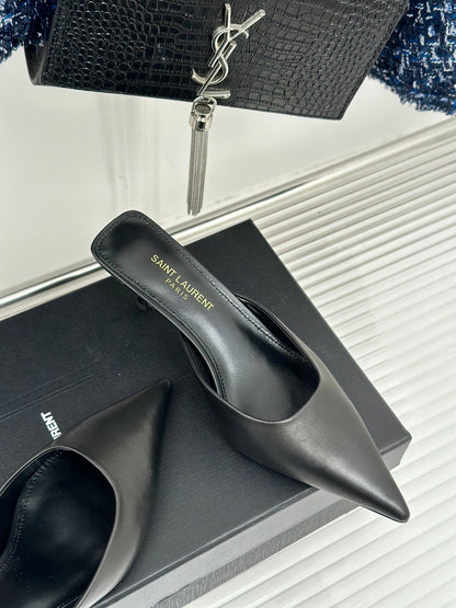 SL BARBARA MULES 55 BLACK CALFSKIN