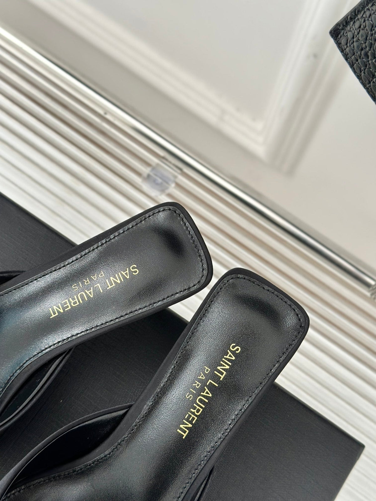 SL BARBARA MULES 55 BLACK SATIN CREPE