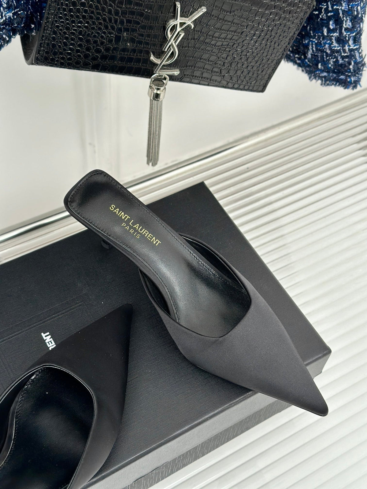 SL BARBARA MULES 55 BLACK SATIN CREPE