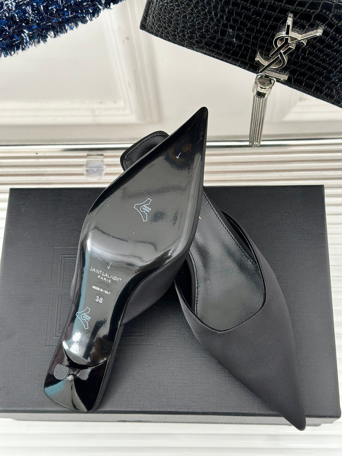 SL BARBARA MULES 55 BLACK SATIN CREPE
