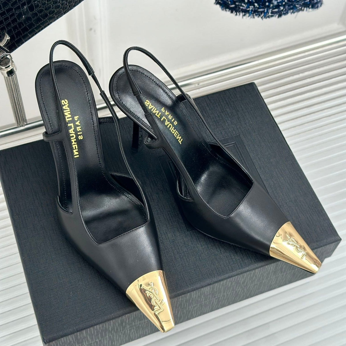 SL JEANNE SLINGBACK PUMPS BLACK CALFSKIN