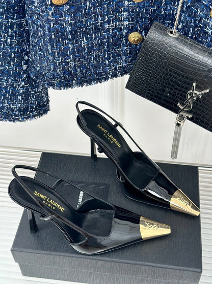 SL JEANNE SLINGBACK PUMPS BLACK POLISHED CALFSKIN