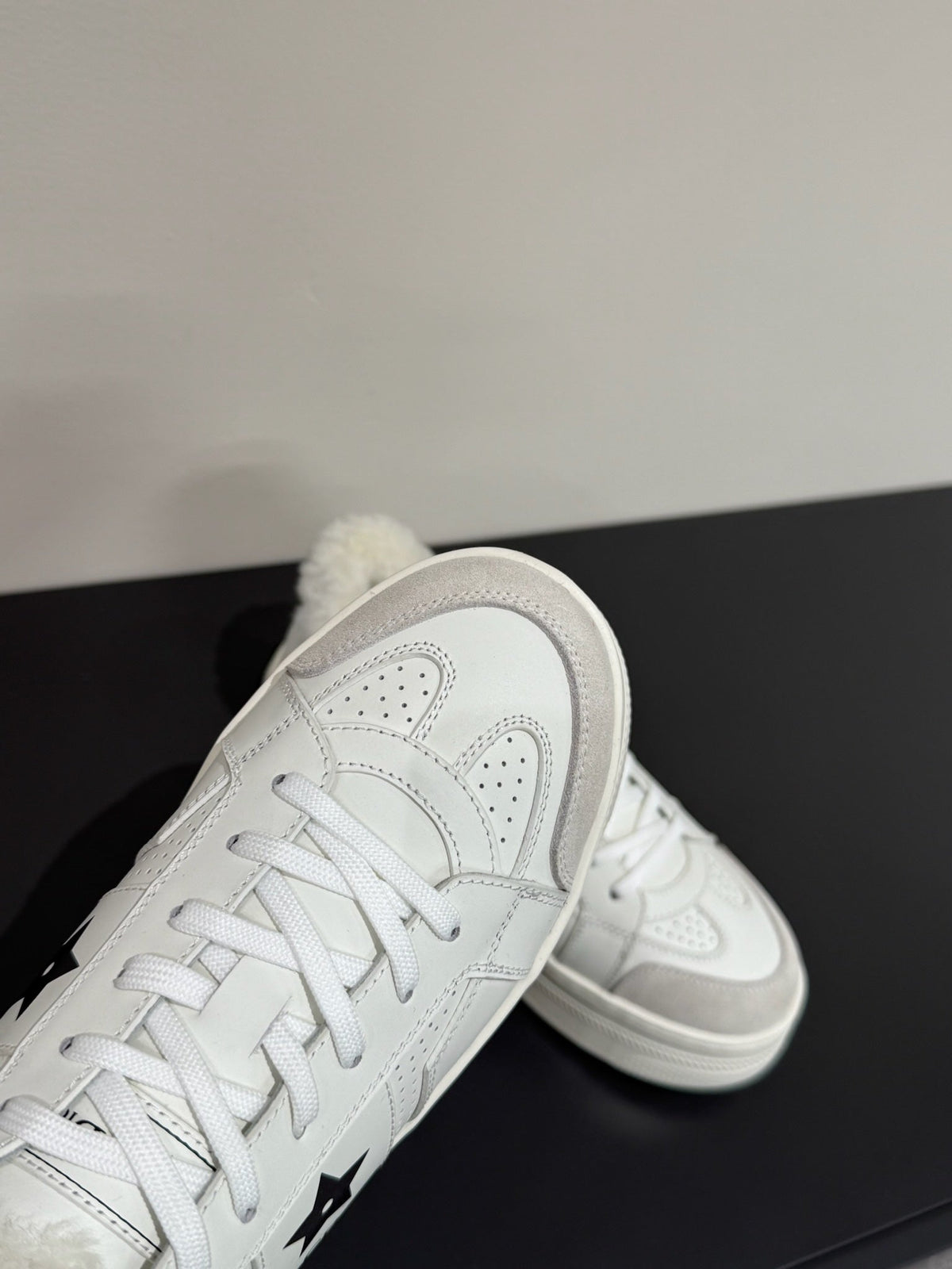 BLACK STAR SNEAKER WHITE CALFSKIN AND SUEDE CALFSKIN WITH SHEARLING LINING