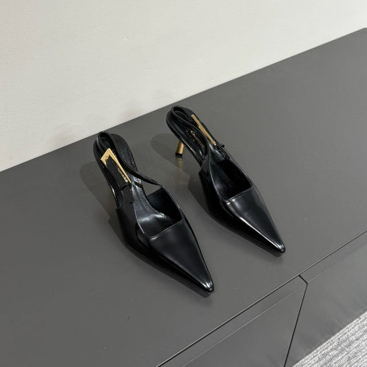 LEE SLINGBACK MID PUMPS IN BLACK SHINY CALFSKIN