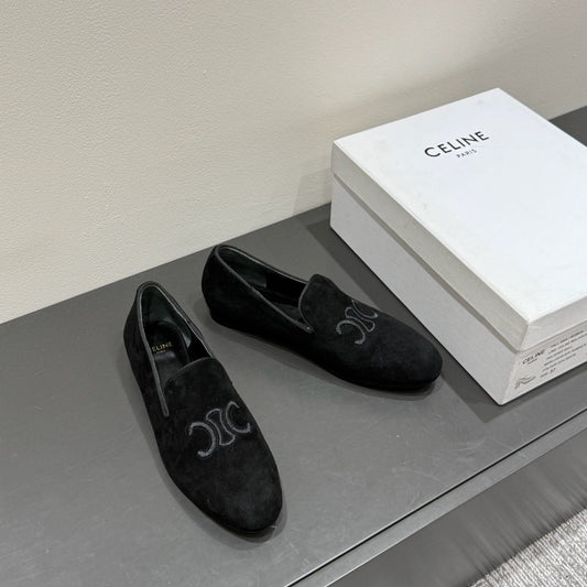 LOAFERS IN BLACK SUEDE EMBROIDERED LOGO