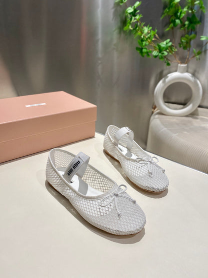 MARY JANE FLAT IN WHITE MESH