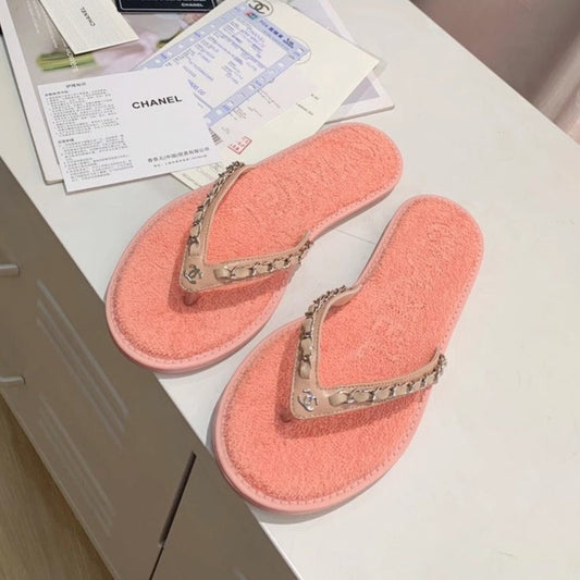 THONG SLIPPERS IN LIGHT PINK COWHIDE