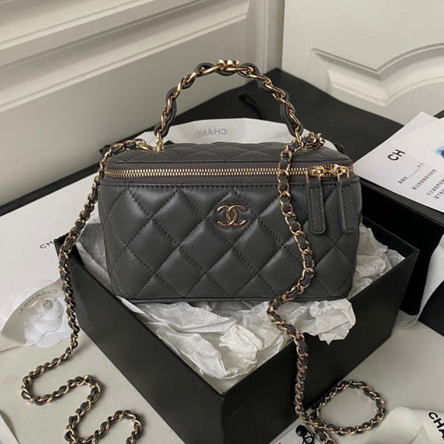 CC MINI 17 CLUTCH WITH STRAP IN DARK GREY CALFSKIN