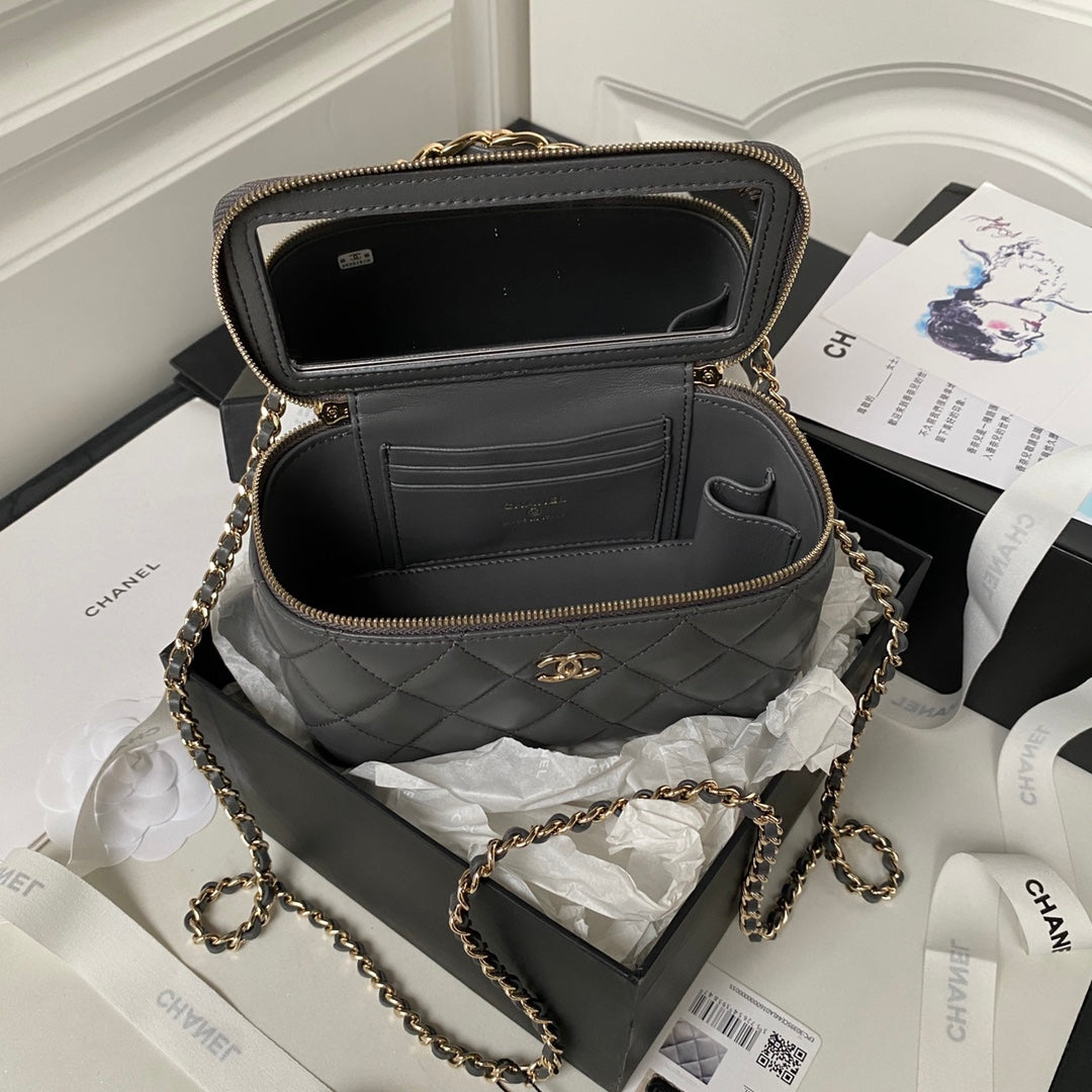 CC MINI 17 CLUTCH WITH STRAP IN DARK GREY CALFSKIN