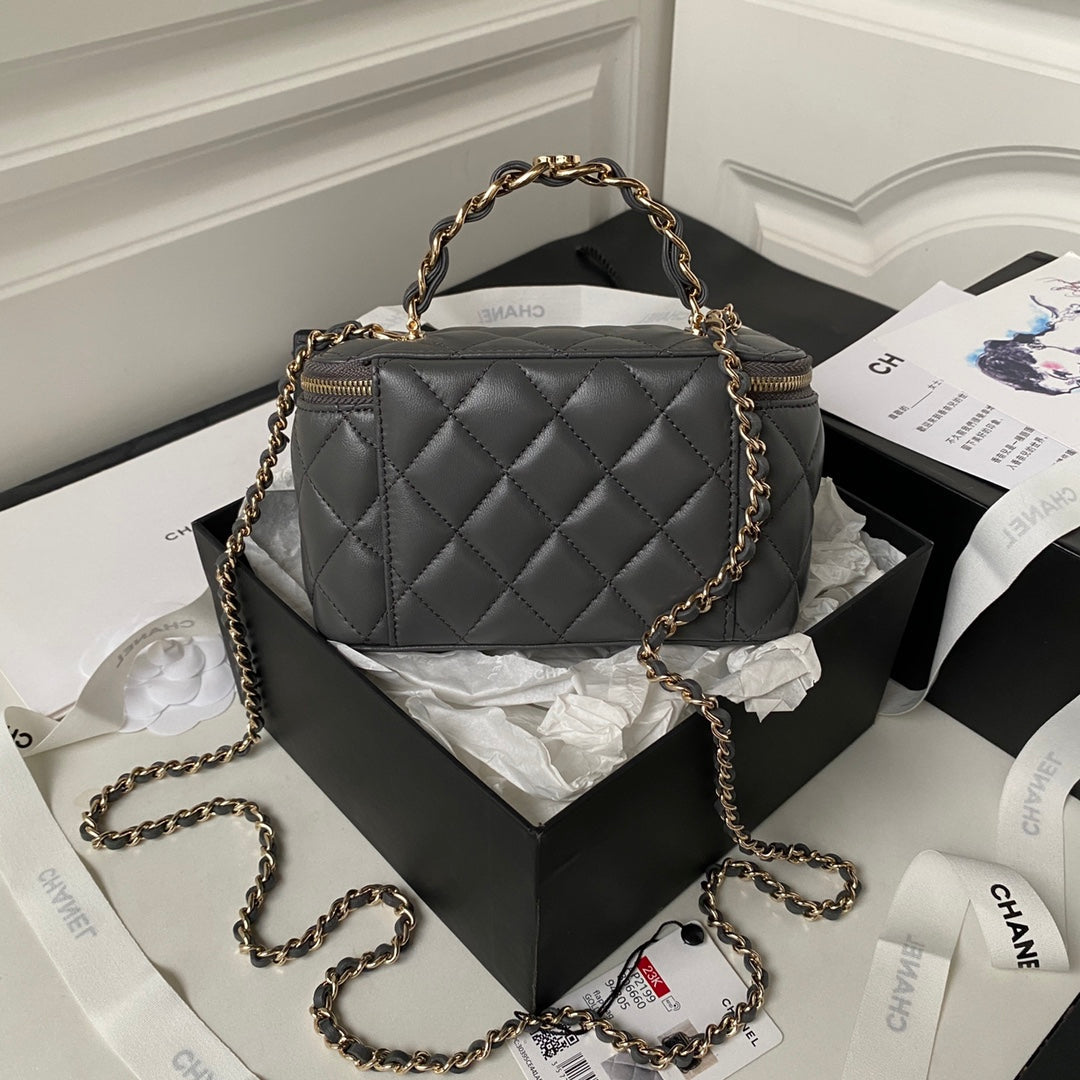 CC MINI 17 CLUTCH WITH STRAP IN DARK GREY CALFSKIN