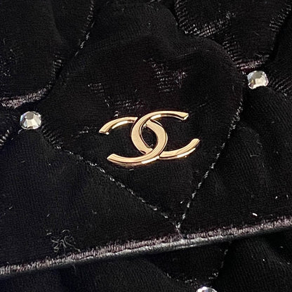 FLAP BAG 23 ATTACHED DIAMOND IN BLACK VELVET GOLD HARDWARE