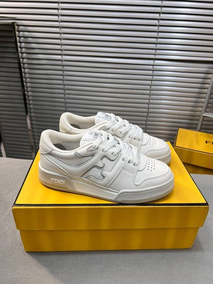 FENDI MATCH LOW TOPS IN WHITE CALFSKIN AND MESH