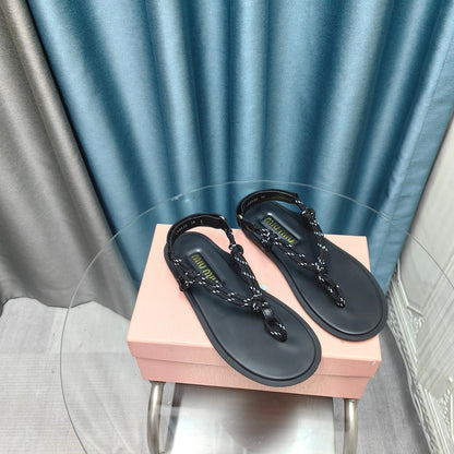 FLIP-FLOPS SANDAL BLACK SHEEPSKIN WITH BLACK STRAP