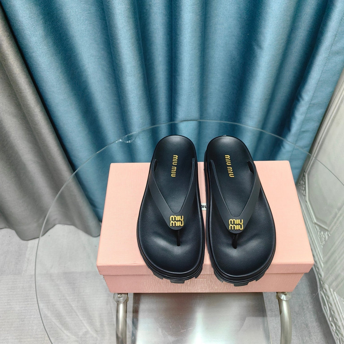 Flip Flop Sandals Black Calfskin