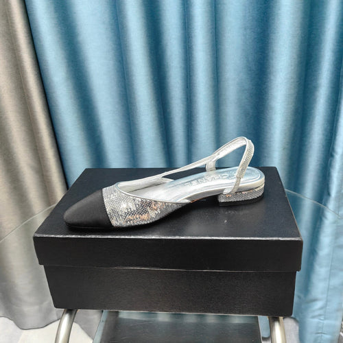 SLINGBACKS IN GLITTER SILVER LAMBSKIN