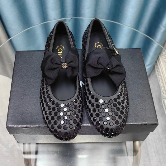 MARY JANE BOW RHINESTONE BLACK SILK