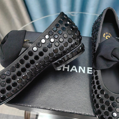 MARY JANE BOW RHINESTONE BLACK SILK