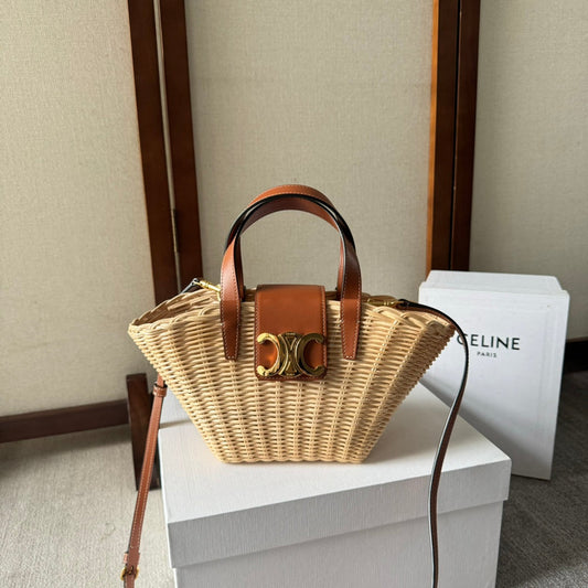 TEEN COUFFIN 32 IN BEIGE WINKER AND BROWN CALFSKIN TRIM