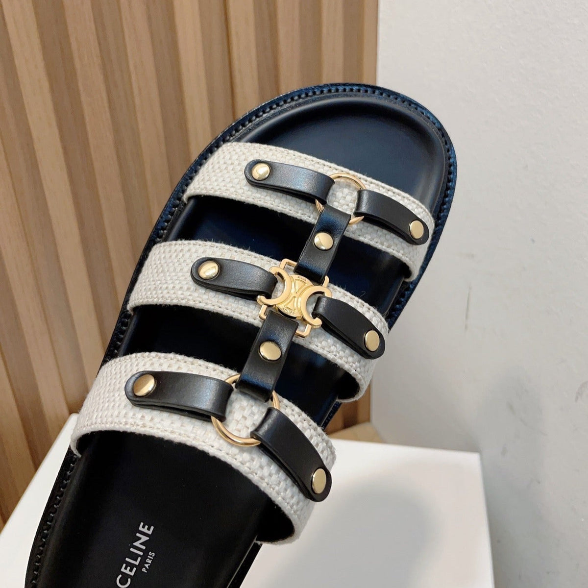 TIPPI SLIDE IN CANVAS & CALFSKIN NATURAL WHITE / BLACK