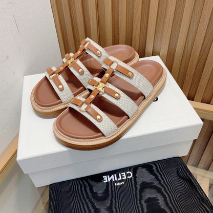 TIPPI SLIDE IN CANVAS & CALFSKIN NATURAL WHITE / TAN
