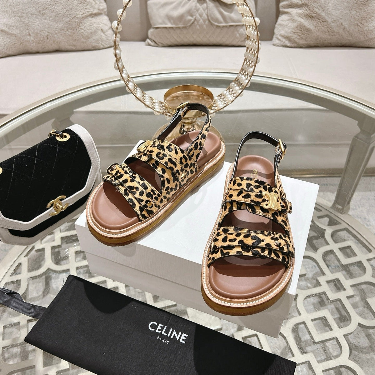 TIPPI TRIOMPHE SANDAL IN LEOPARD PRINTED HAIRY CALFSKIN