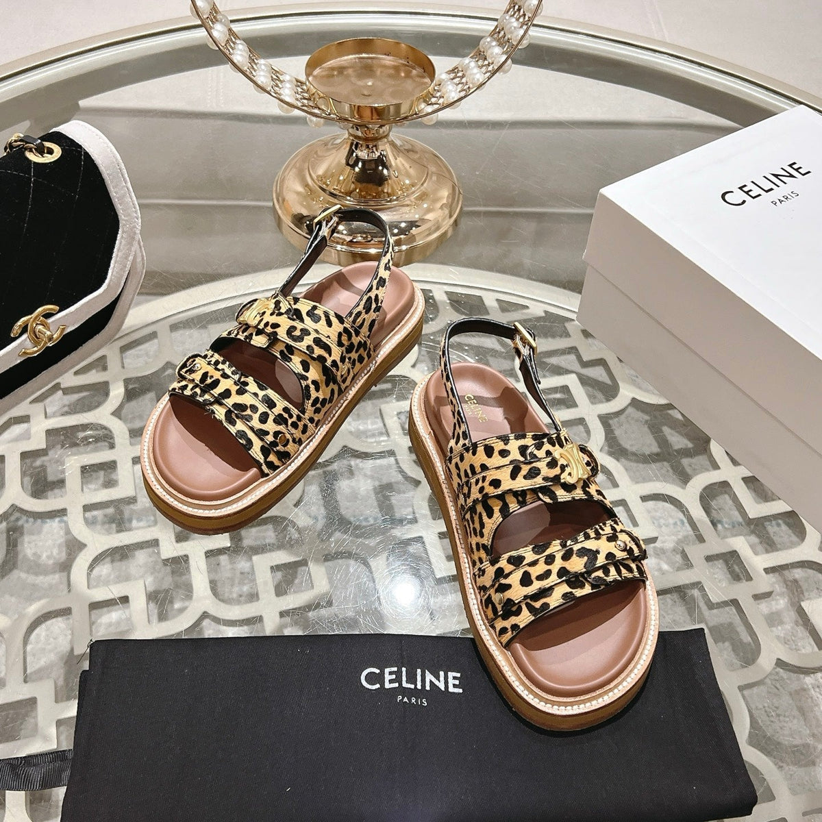 TIPPI TRIOMPHE SANDAL IN LEOPARD PRINTED HAIRY CALFSKIN