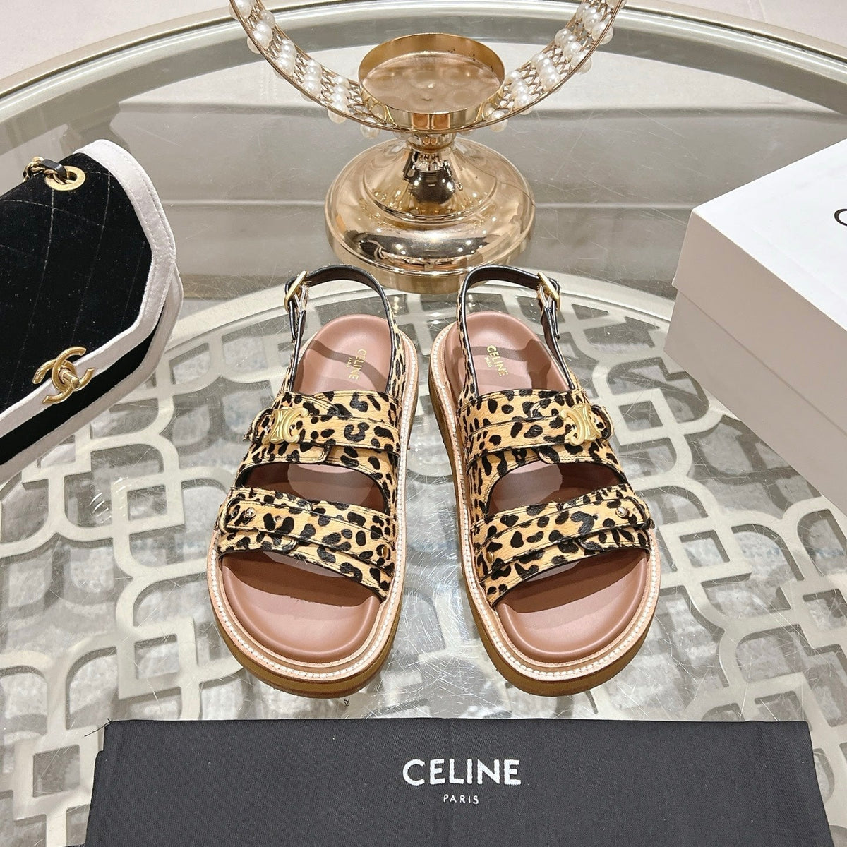 TIPPI TRIOMPHE SANDAL IN LEOPARD PRINTED HAIRY CALFSKIN