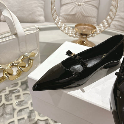 SUZY POINTY TOE BALLERINA IN BLACK PATENT CALFSKIN