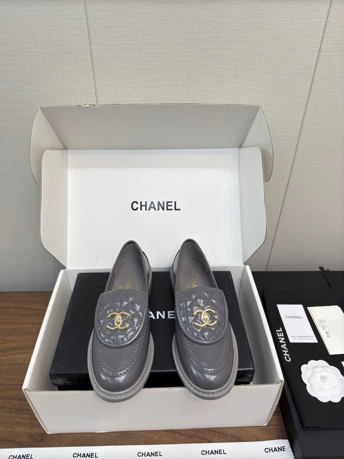 MOCCASIN 2.5 CM IN MOUSE GRAY PREMIUM LAMBSKIN
