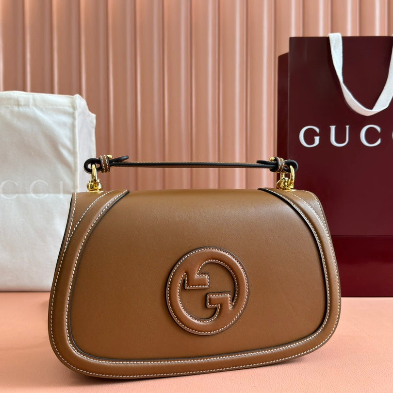 BLONDIE LARGE TOP HANDLE BAG 32 IN BROWN CALFSKIN