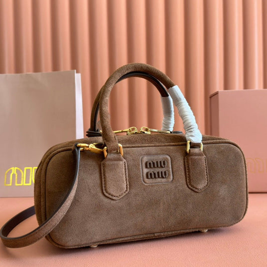 ARCADIE BAG 27 IN CEDAR BROWN SUEDE GOLD HARDWARE