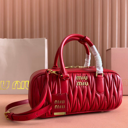 ARCADIE MATELASSÉ BAG 27 IN CERISE RED CALFSKIN GOLD HARDWARE