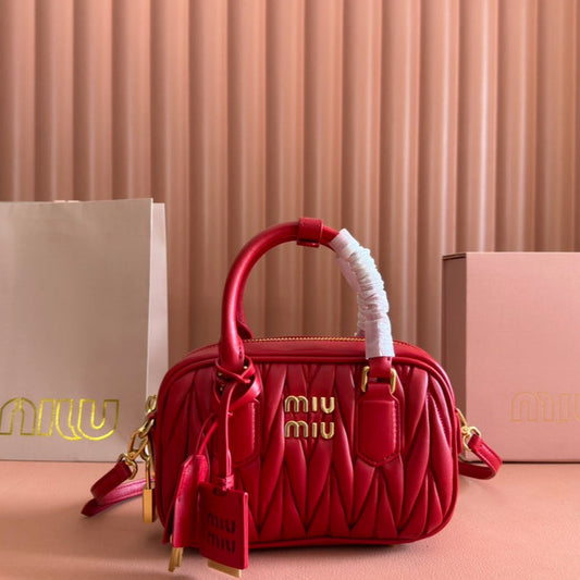 ARCADIE MATELASSÉ BAG 19 IN CERISE RED CALFSKIN GOLD HARDWARE
