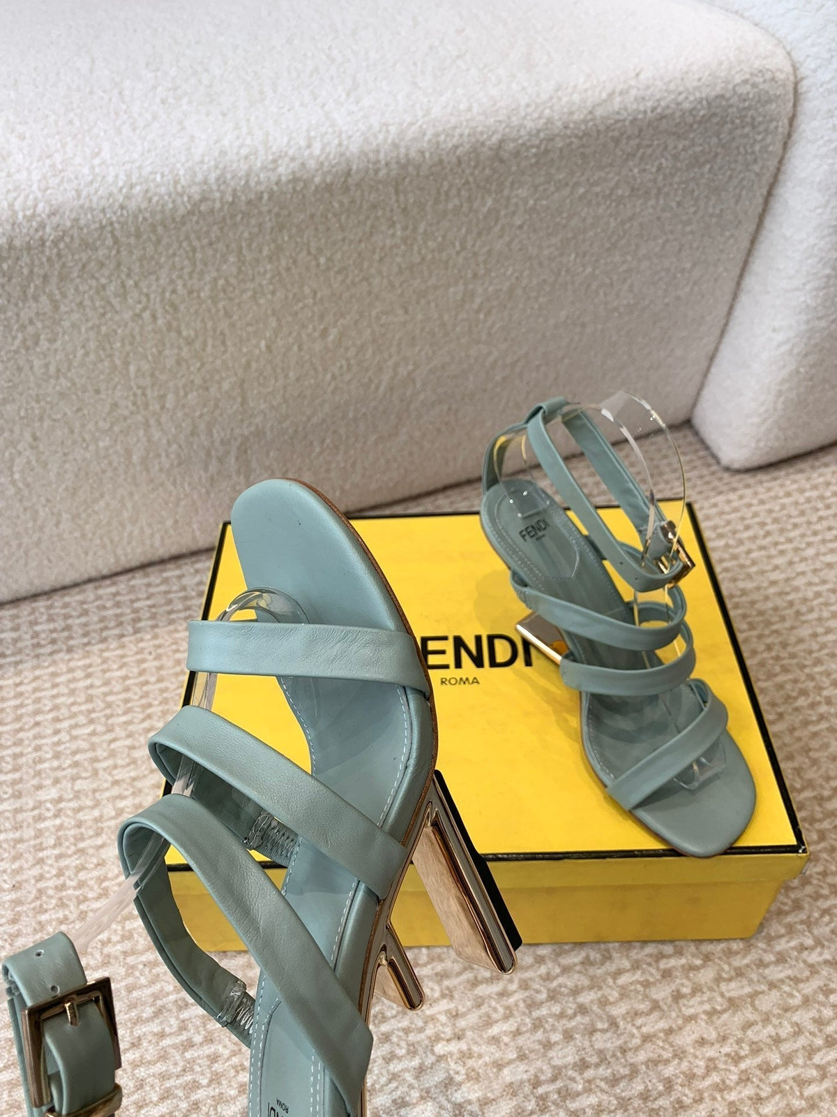 FENDI HIGH SANDAL 10 CM IN SAGE GREEN CALFSKIN