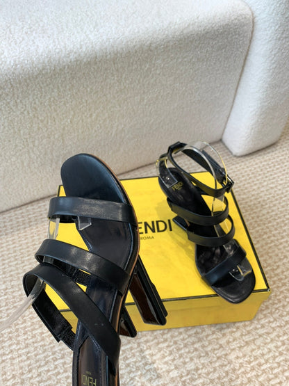FENDI HIGH SANDAL 10 CM IN BLACK CALFSKIN