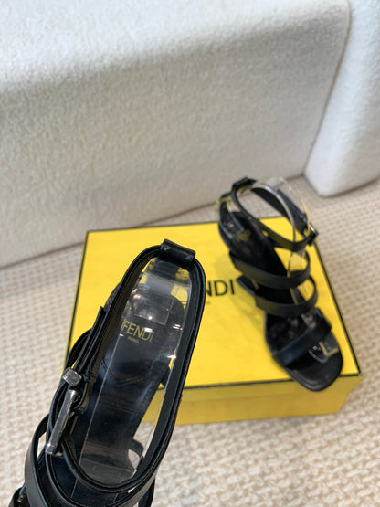 FENDI HIGH SANDAL 10 CM IN BLACK CALFSKIN