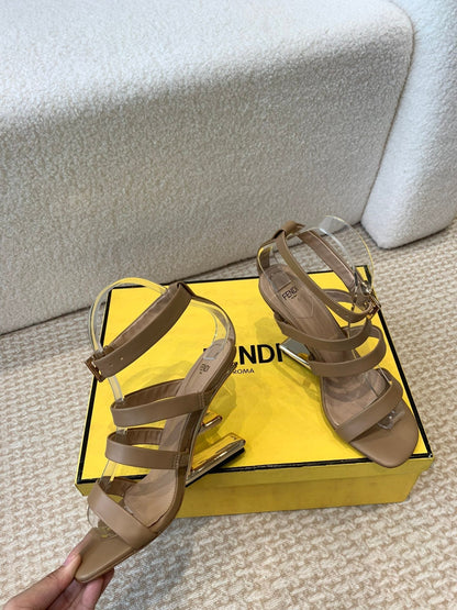 FENDI HIGH SANDAL 10 CM IN SEPIA BROWN CALFSKIN