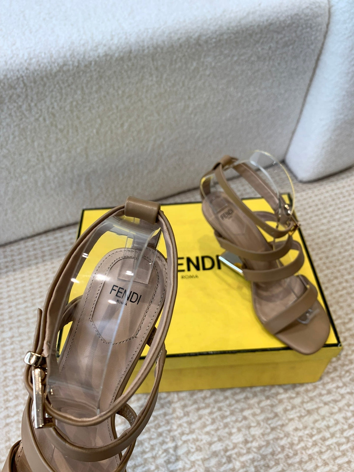 FENDI HIGH SANDAL 10 CM IN SEPIA BROWN CALFSKIN