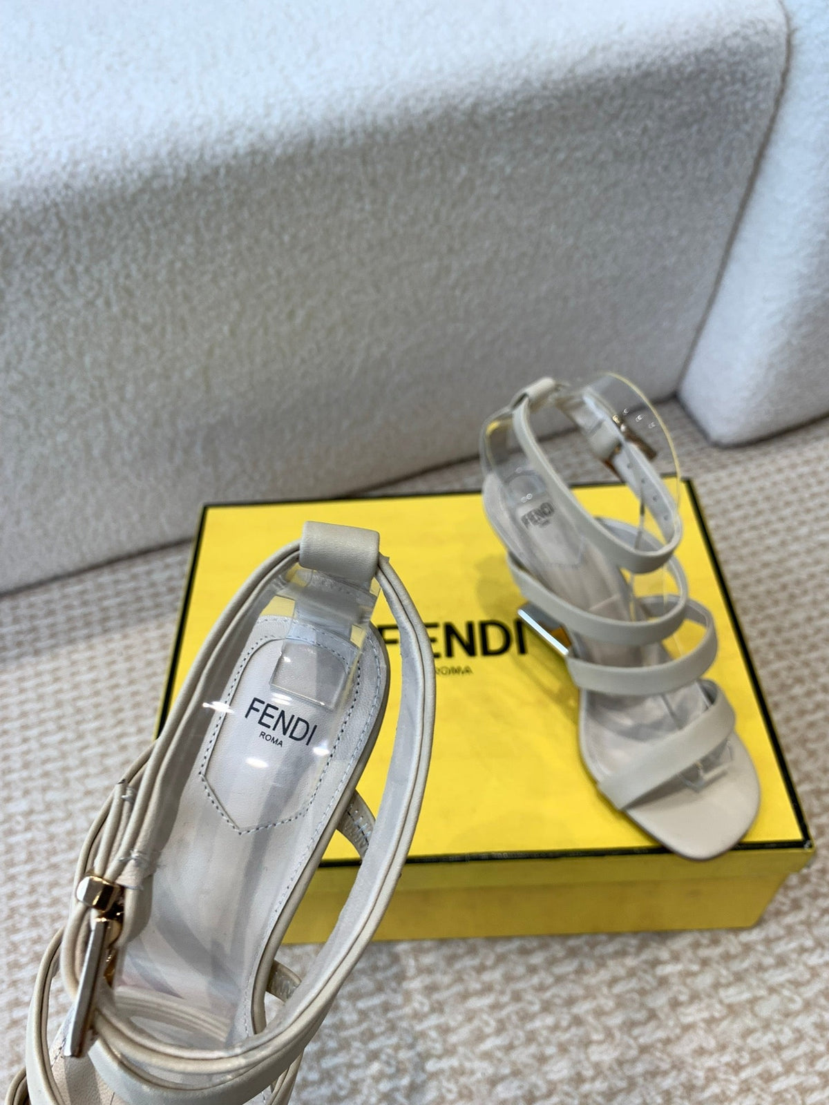FENDI HIGH SANDAL 10 CM IN BEIGE CALFSKIN